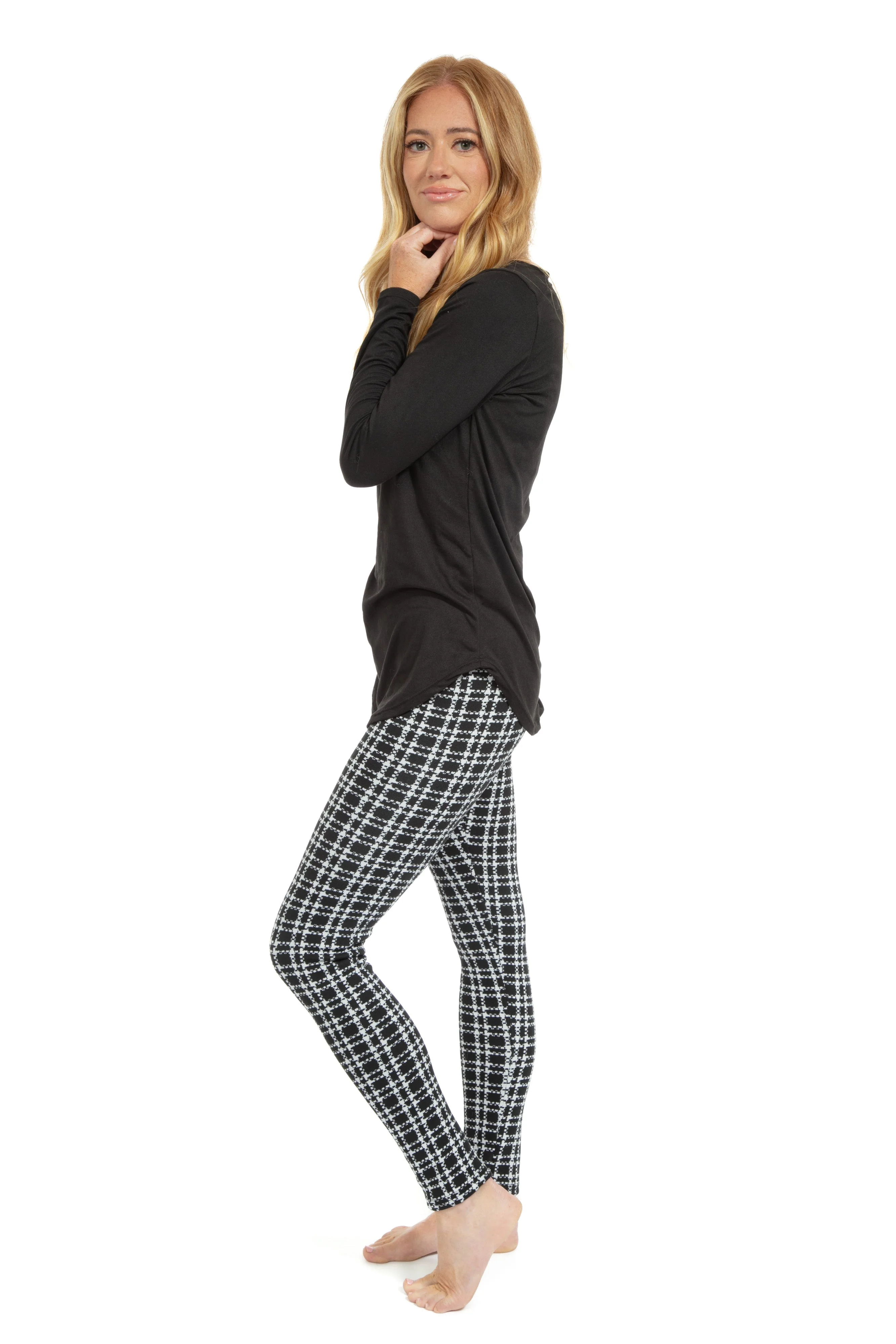 B&W Plaid Checks - Cozy Lined Leggings - Image 6