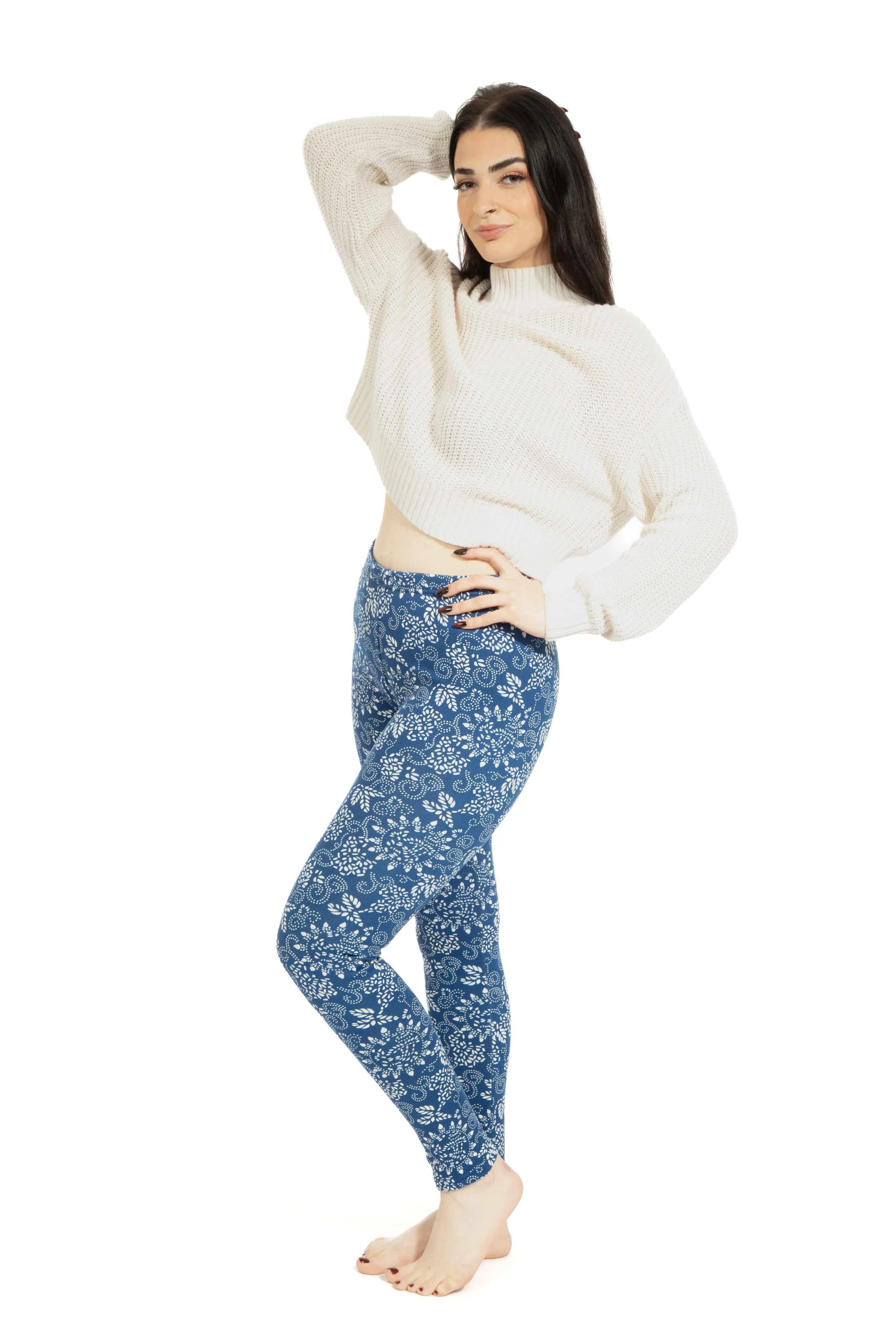 Blue & White Design - Cozy Lined Leggings - Image 4