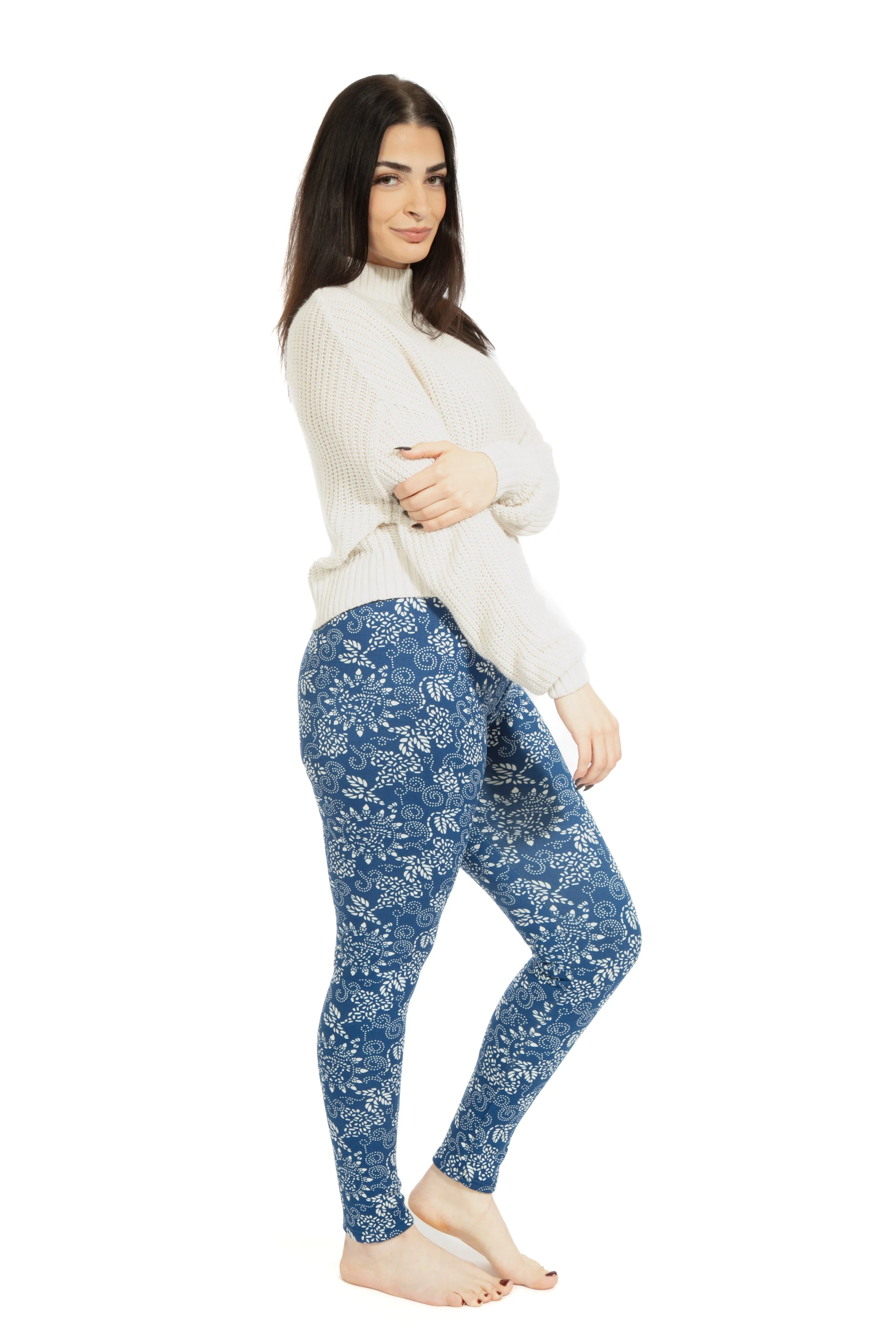 Blue & White Design - Cozy Lined Leggings - Image 6