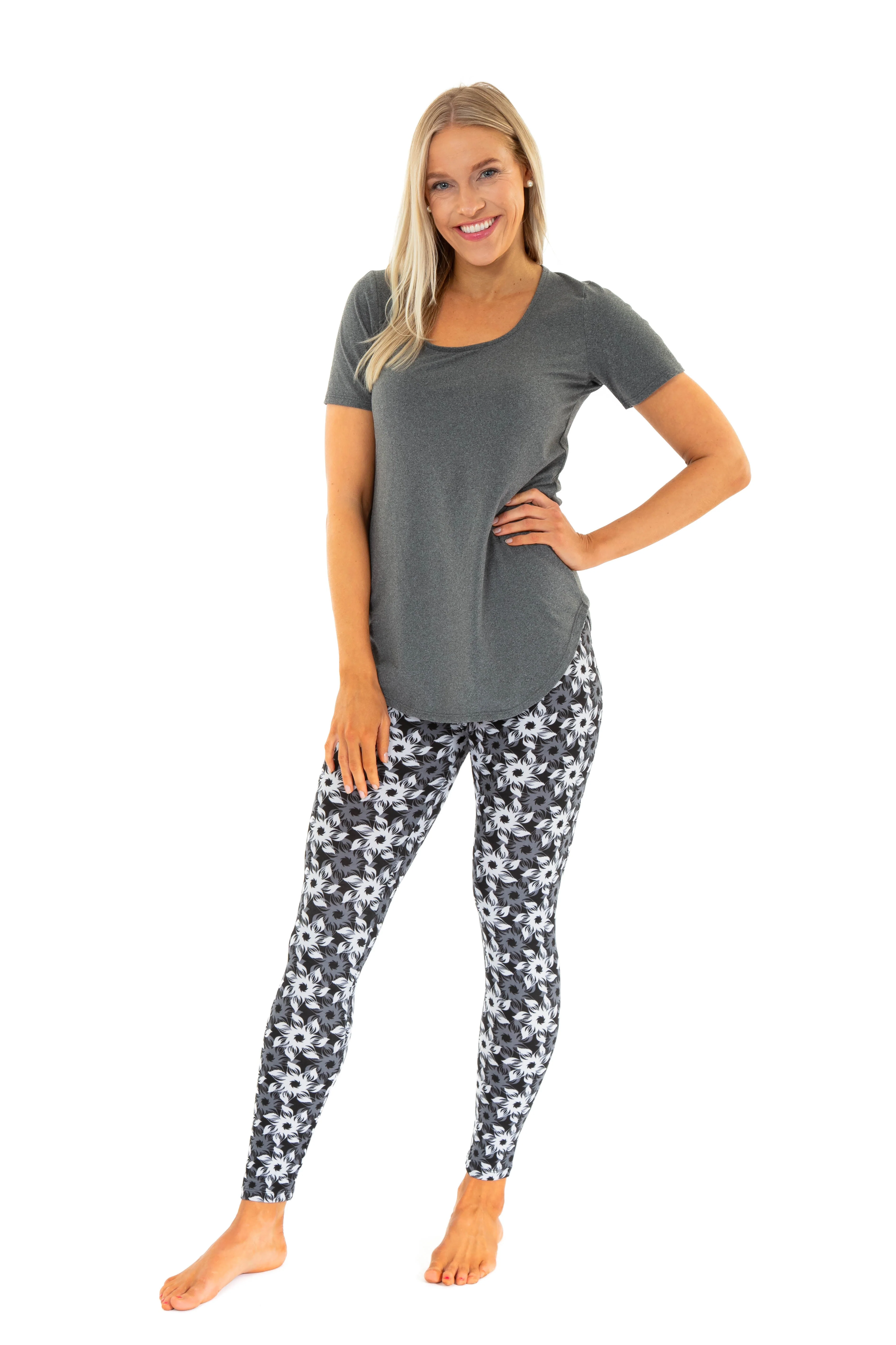 Grey & White Flowers - All Season Leggings - Image 2