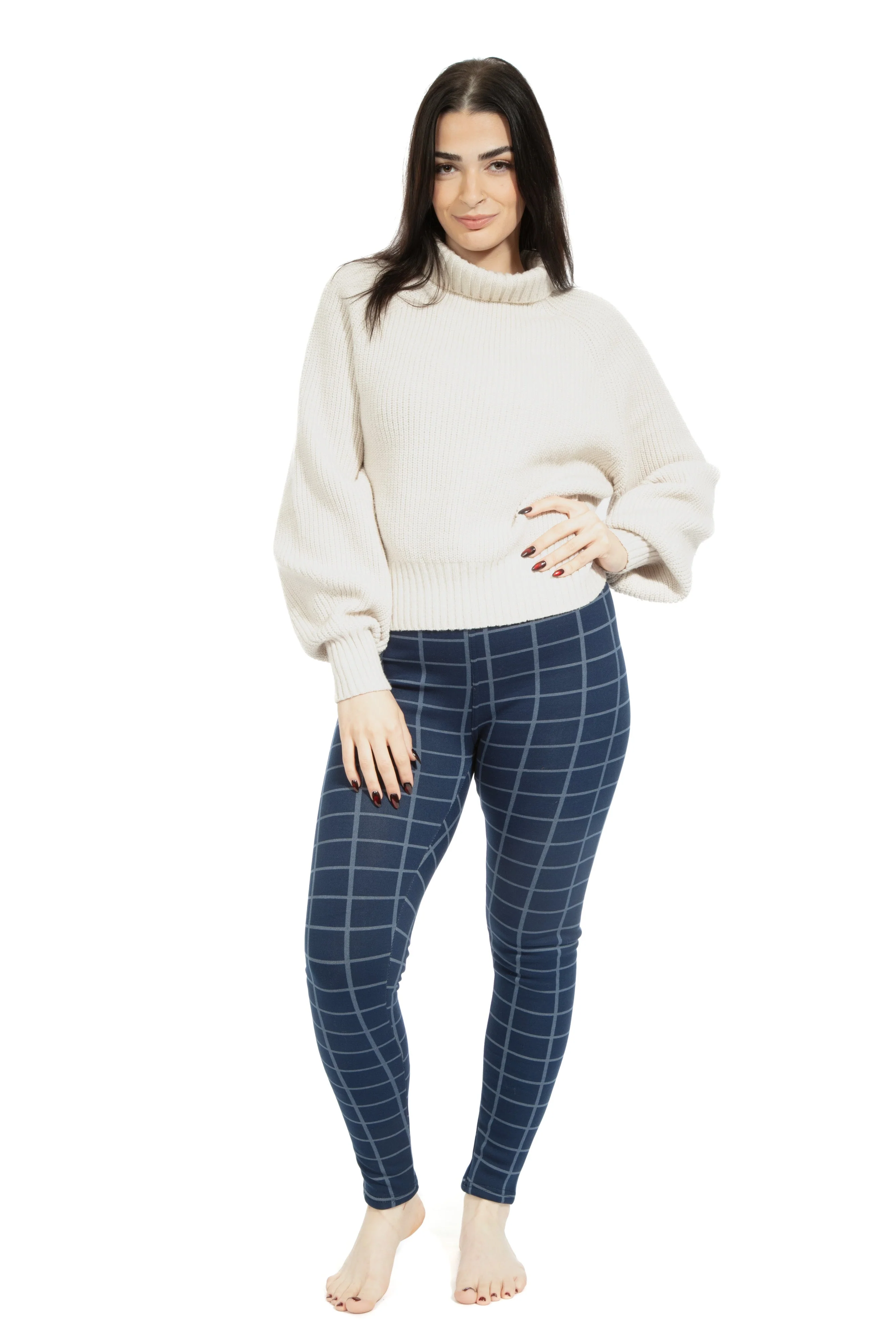 Navy Check - Cozy Lined Leggings - Image 5