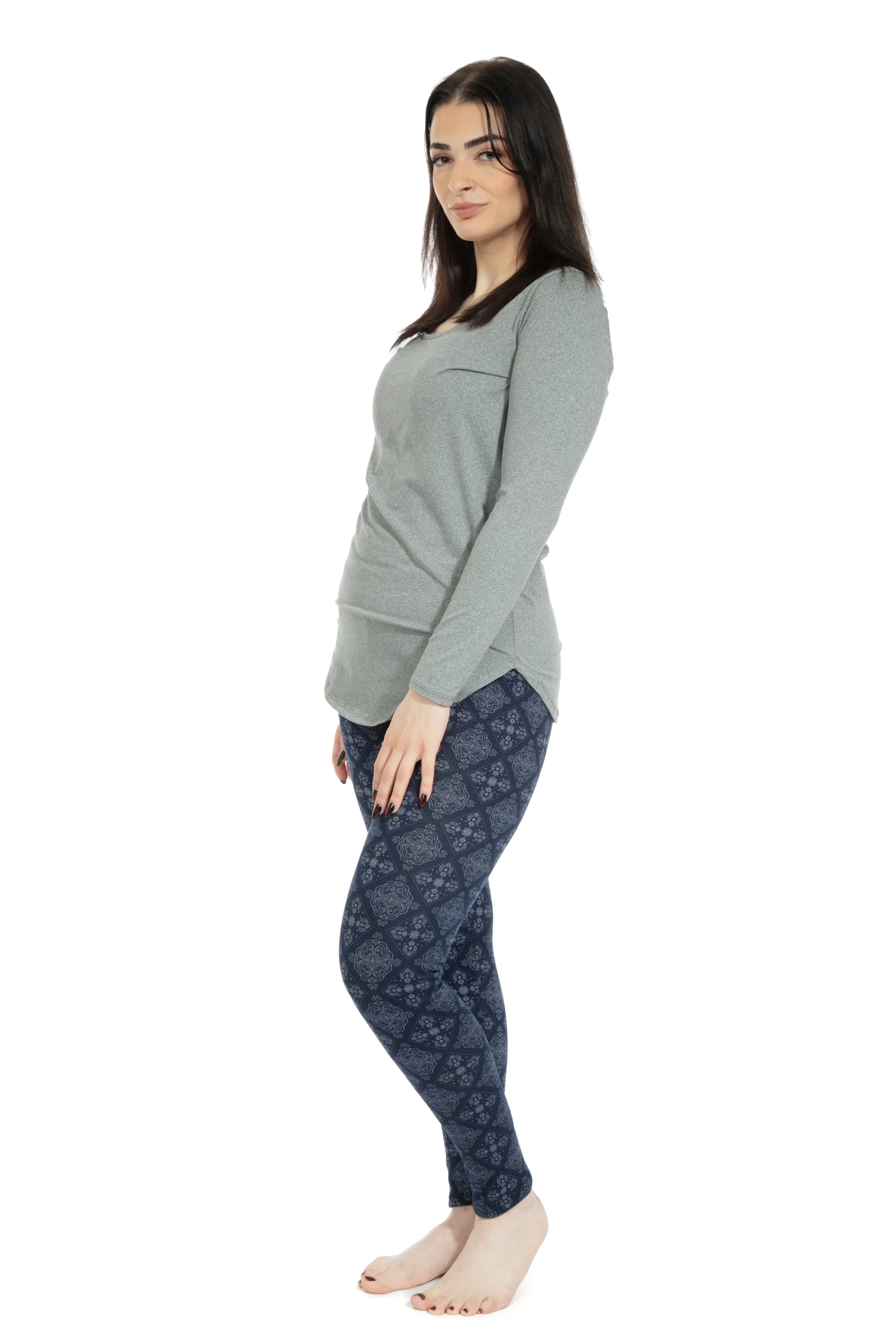 Navy Damask - Cozy Lined Leggings - Image 4