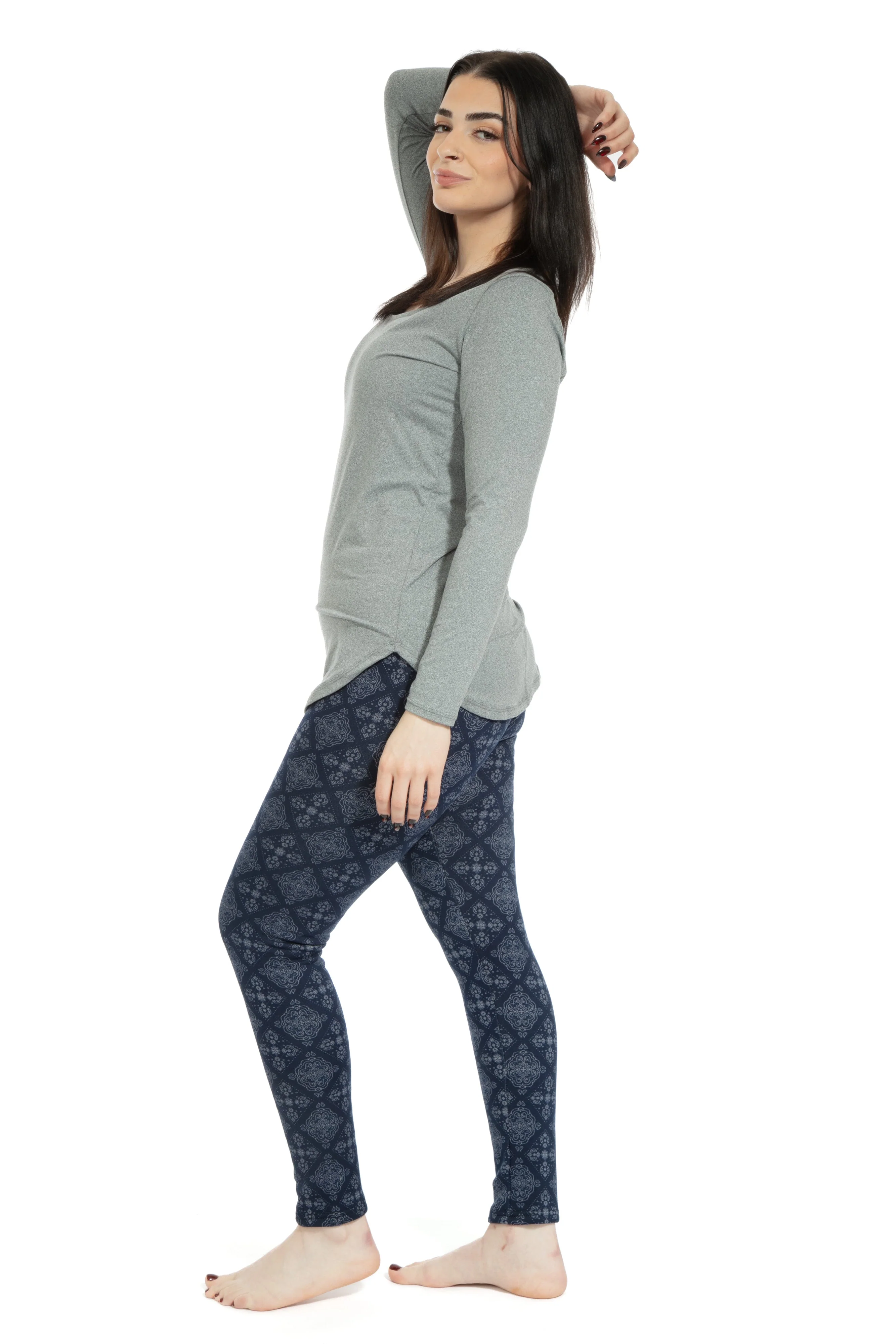 Navy Damask - Cozy Lined Leggings - Image 5