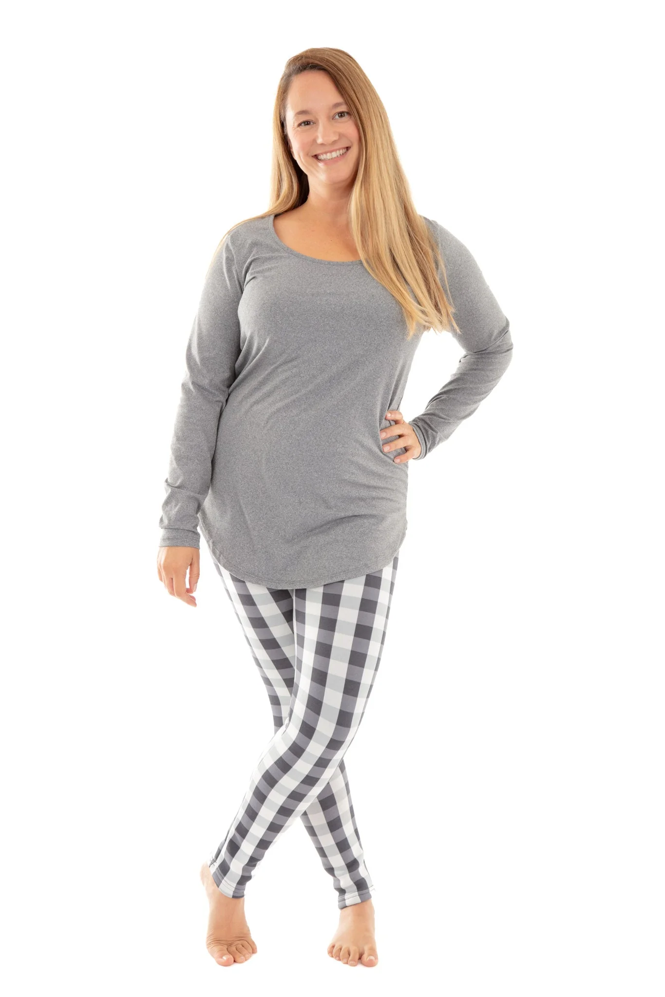 White & Gray Plaid - Cozy Lined Leggings - Image 2