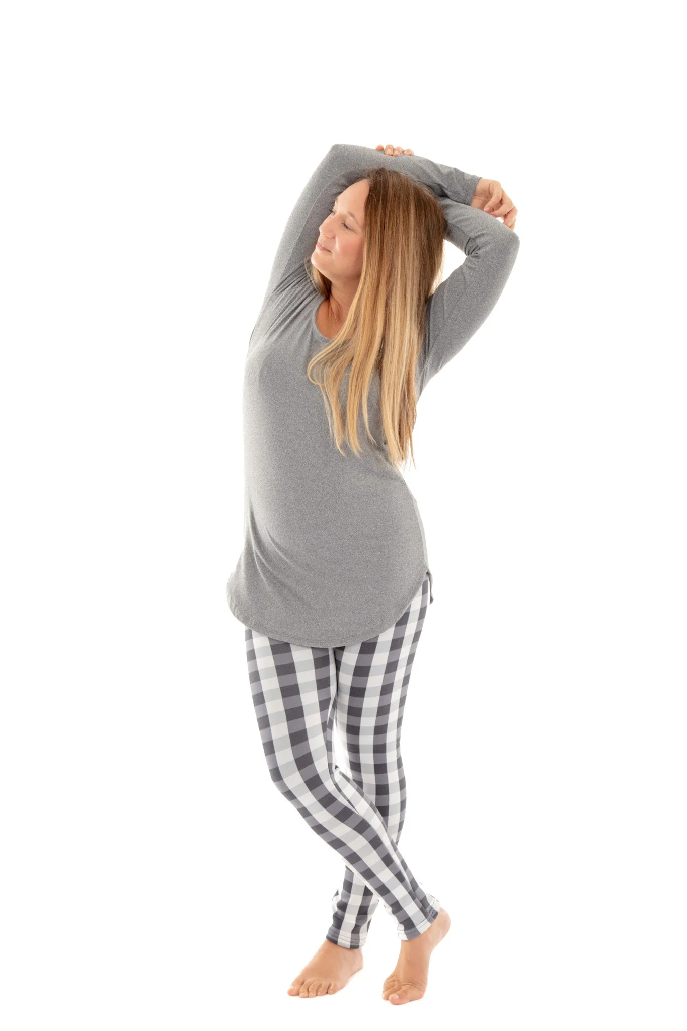 White & Gray Plaid - Cozy Lined Leggings - Image 5